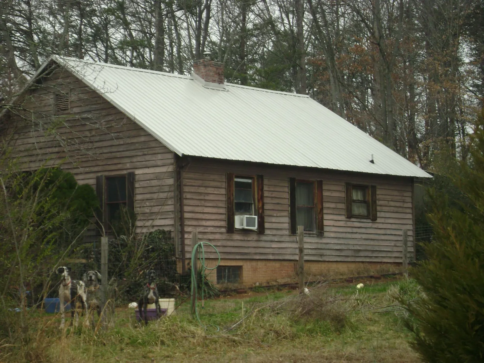 White metal roof on an old wood sided farmhouse, from a Metal Roof Installation job in Woodrow